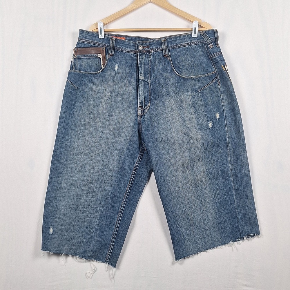 Pepe Jeans London Vintage Y2K Embroidered Dragon Tiger Denim Shorts Jorts Blue